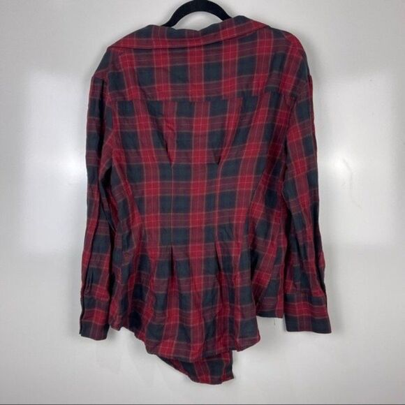 Zara Red Plaid Button Up Flannel Top Long Sleeve Asymmetrical Size Medium - Picture 3 of 10